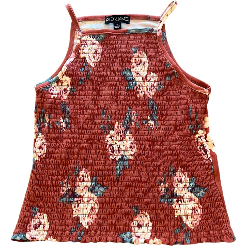 Riley & James Floral Smocked Sleeveless Crop Top Tank Juniors Size S